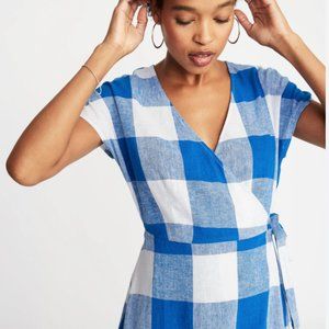 Blue and White Checkered Wrap Dress